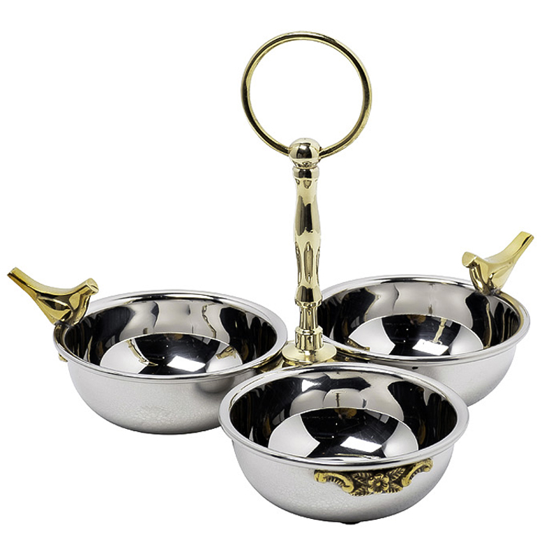95IM-0099 Менажница "Птицы (Birds)" 3 чаши н/ж сталь d21*17см